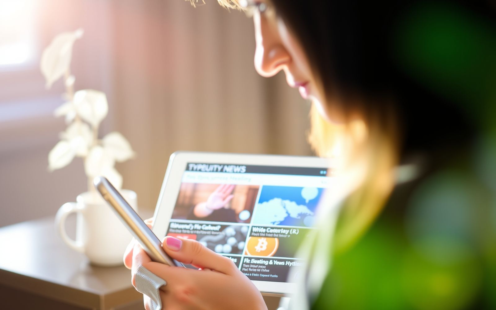 Person reading cryptocurrency news on a tablet.