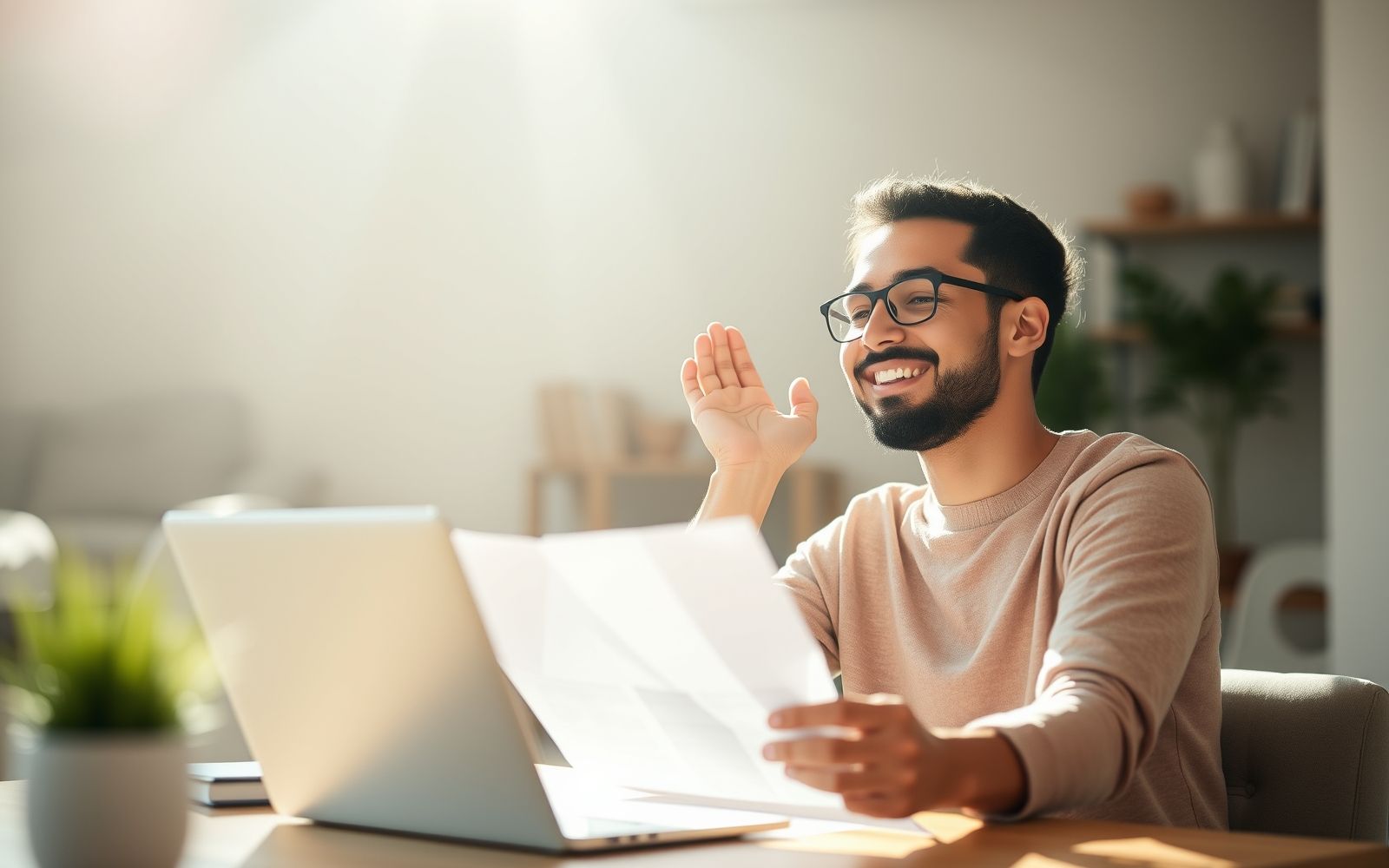 Person reviewing disability insurance documents with a positive expression.