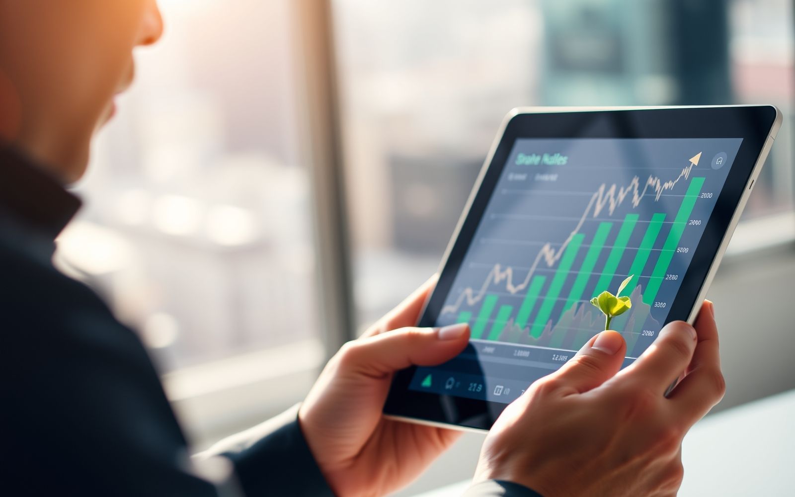 Person analyzing growth investing charts on a tablet.