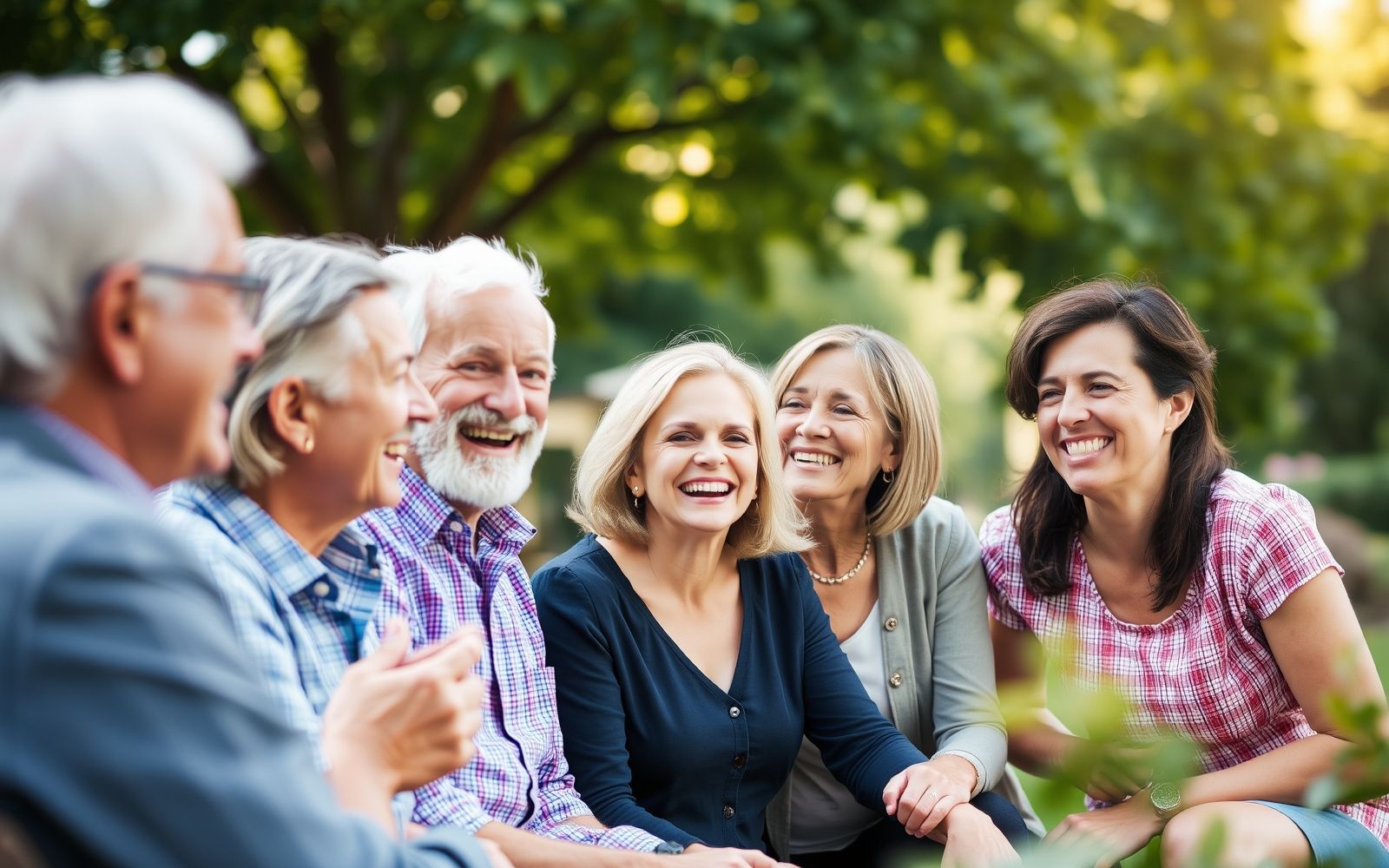 Group of people smiling outdoors, representing retirement planning.