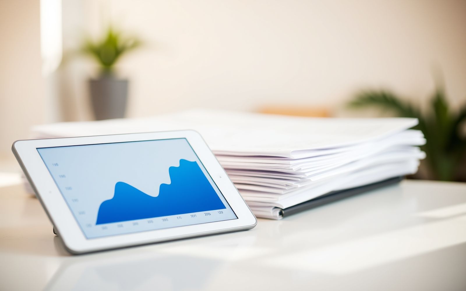 Conceptual image representing investing in bonds with financial documents and a tablet showing a yield curve graph.