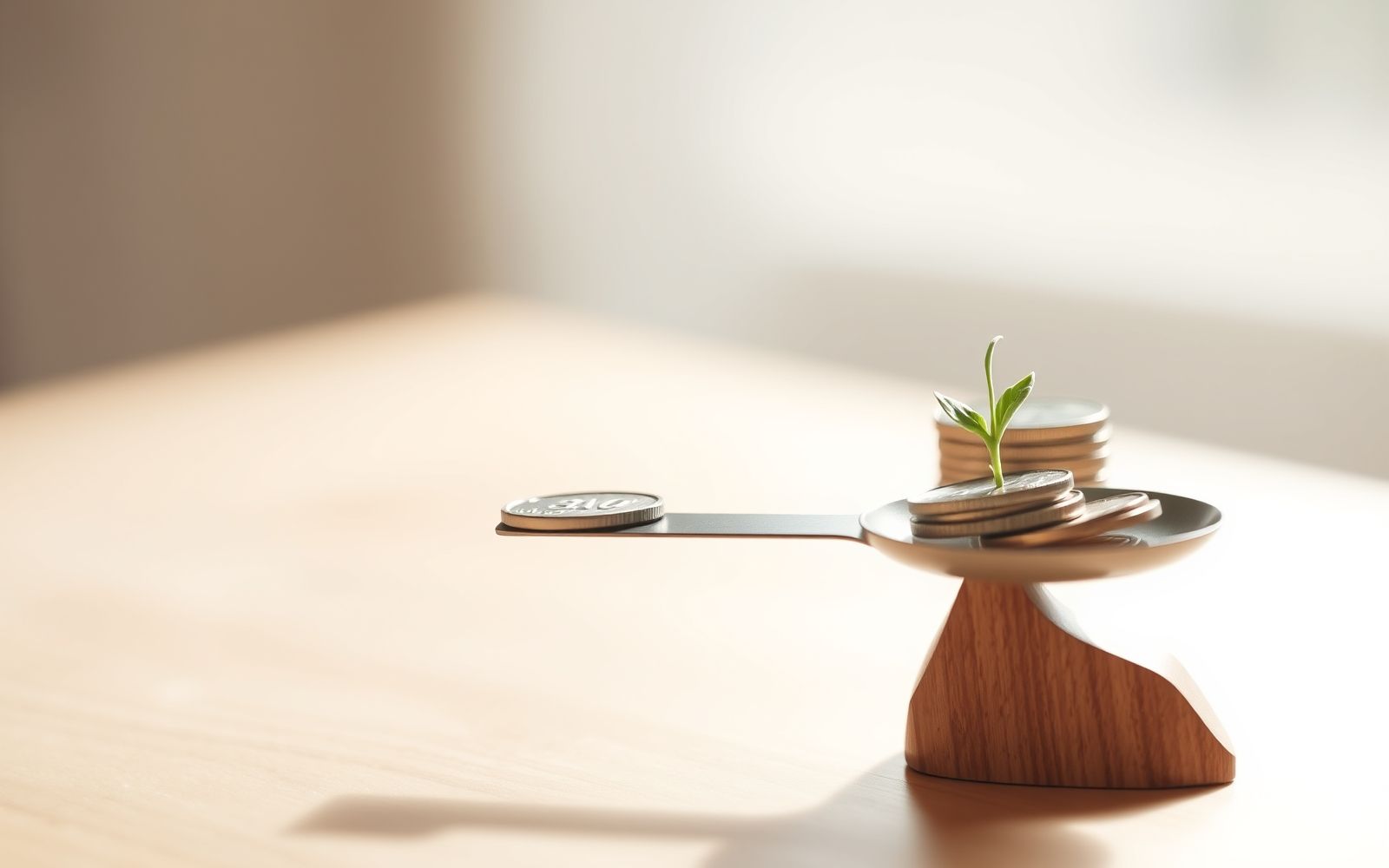 A balanced scale with coins and a sprout representing microeconomics basics choices and opportunity cost.