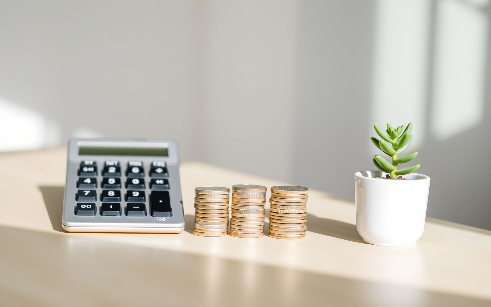 Calculator and ascending coin stacks illustrating the concept of understanding personal loan rates for financial wellness.