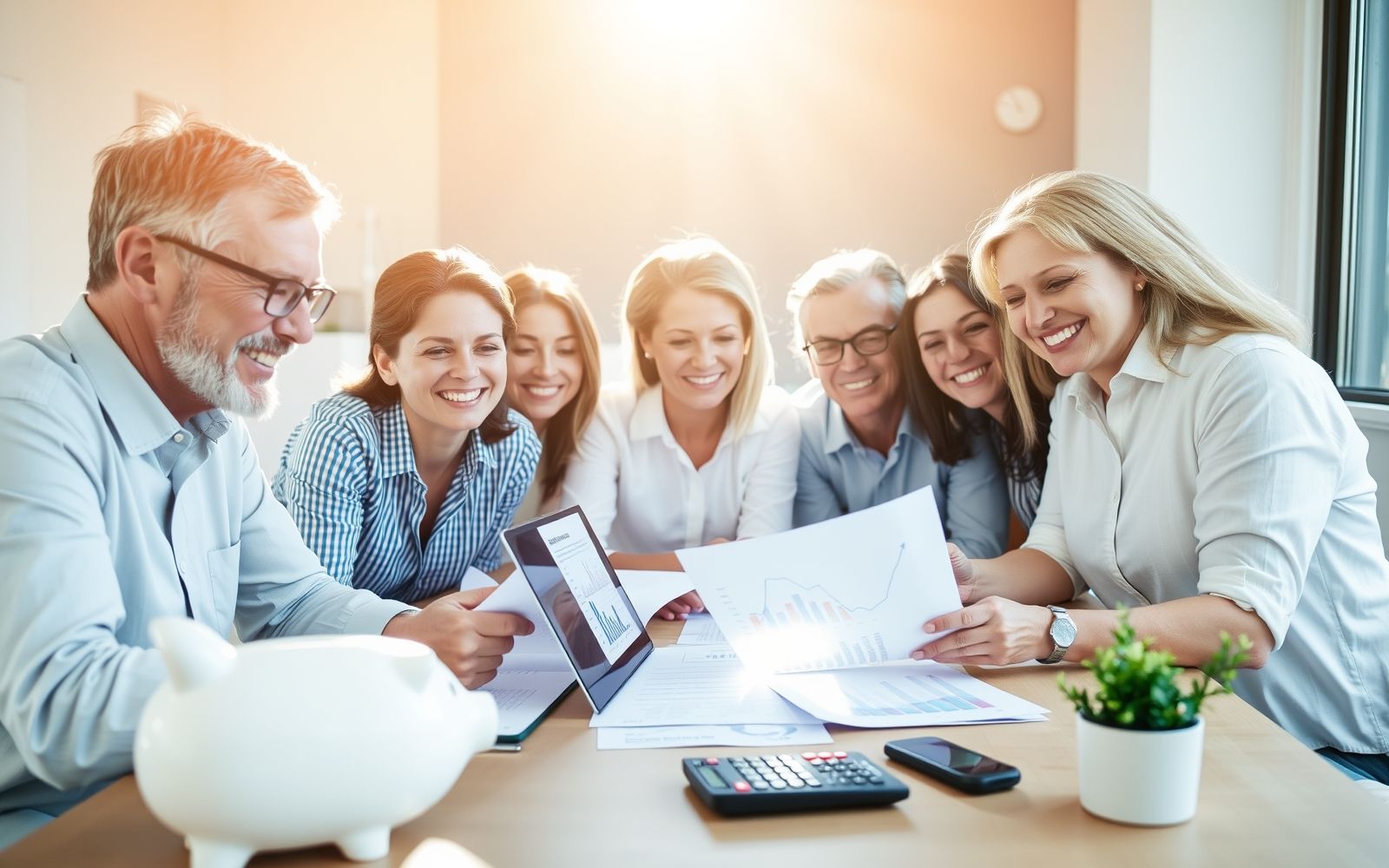 Group discussing retirement investing plans.