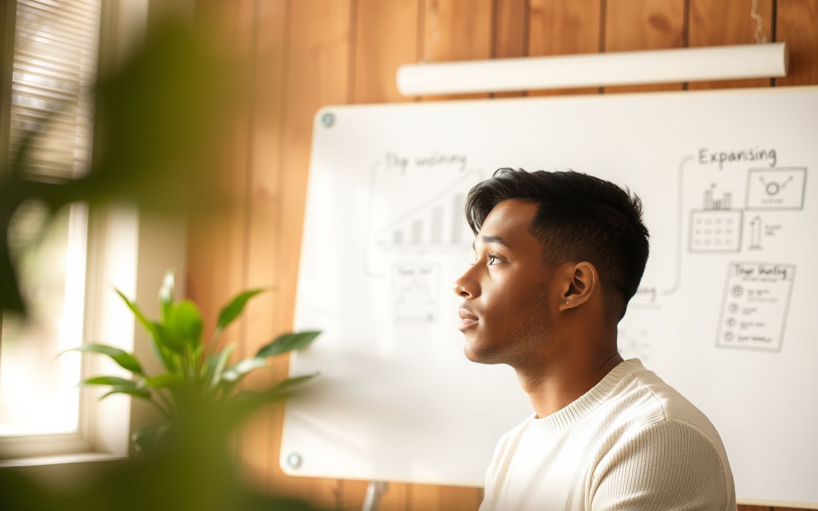 Person contemplating strategies for scaling a startup.