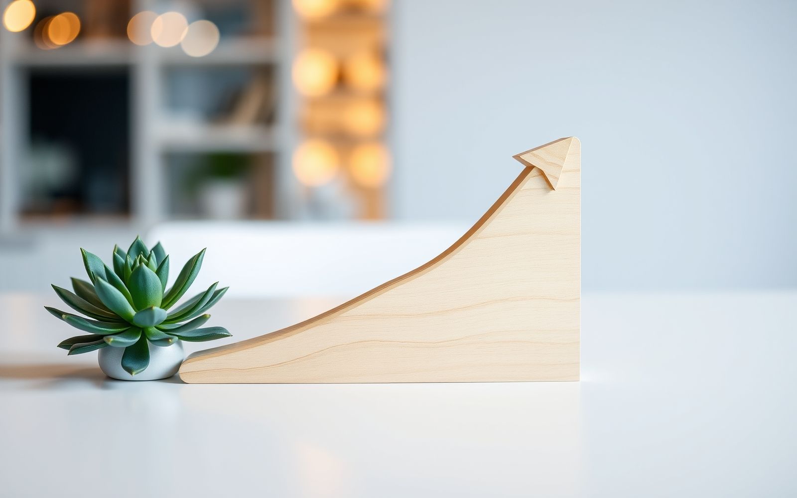 Stylized wooden graph showing upward trend representing understanding credit scores for financial wellness.