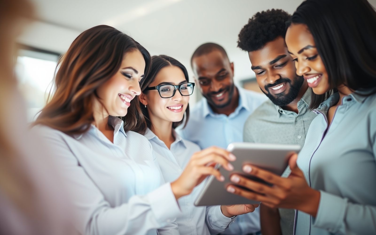 People reviewing insurance quotes on a tablet.